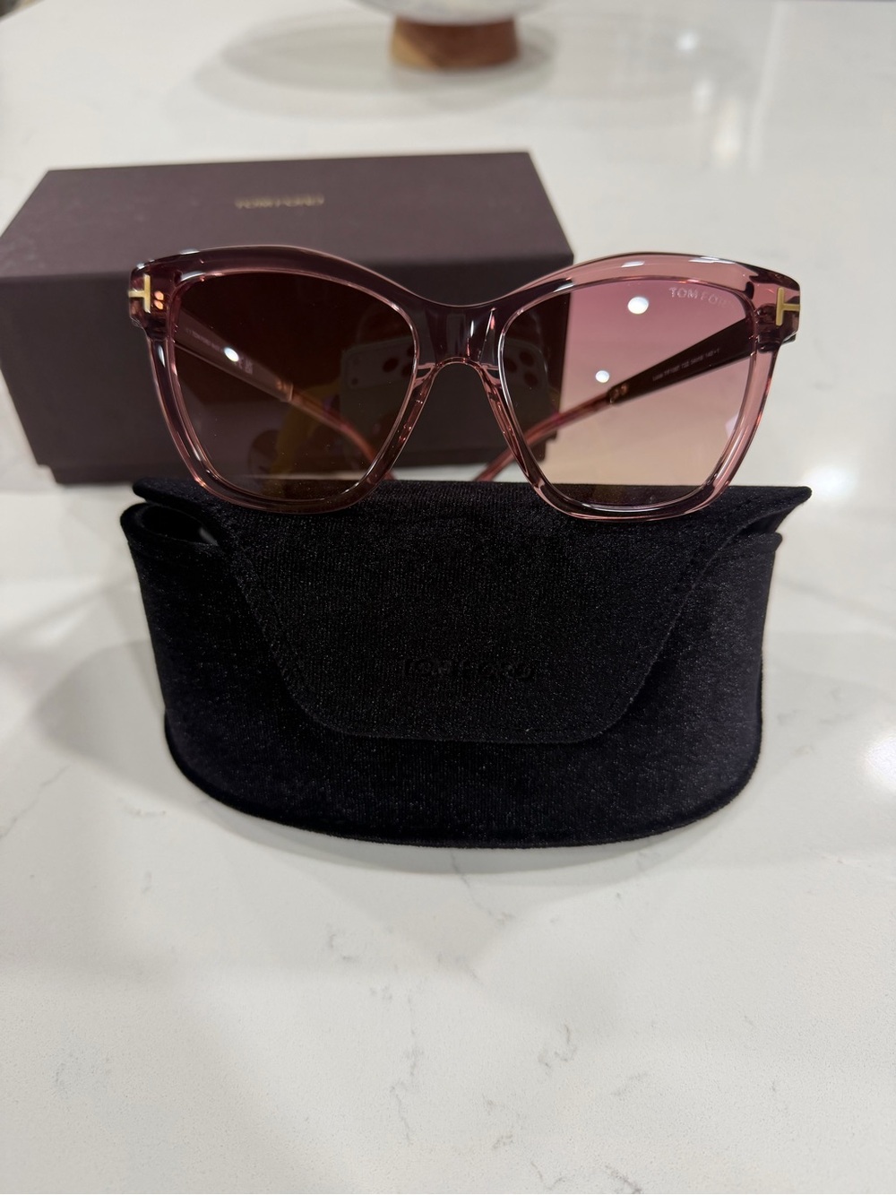 Tom Ford Women's Pink Gradient Cat-Eye Sunglasses with Gold Accents